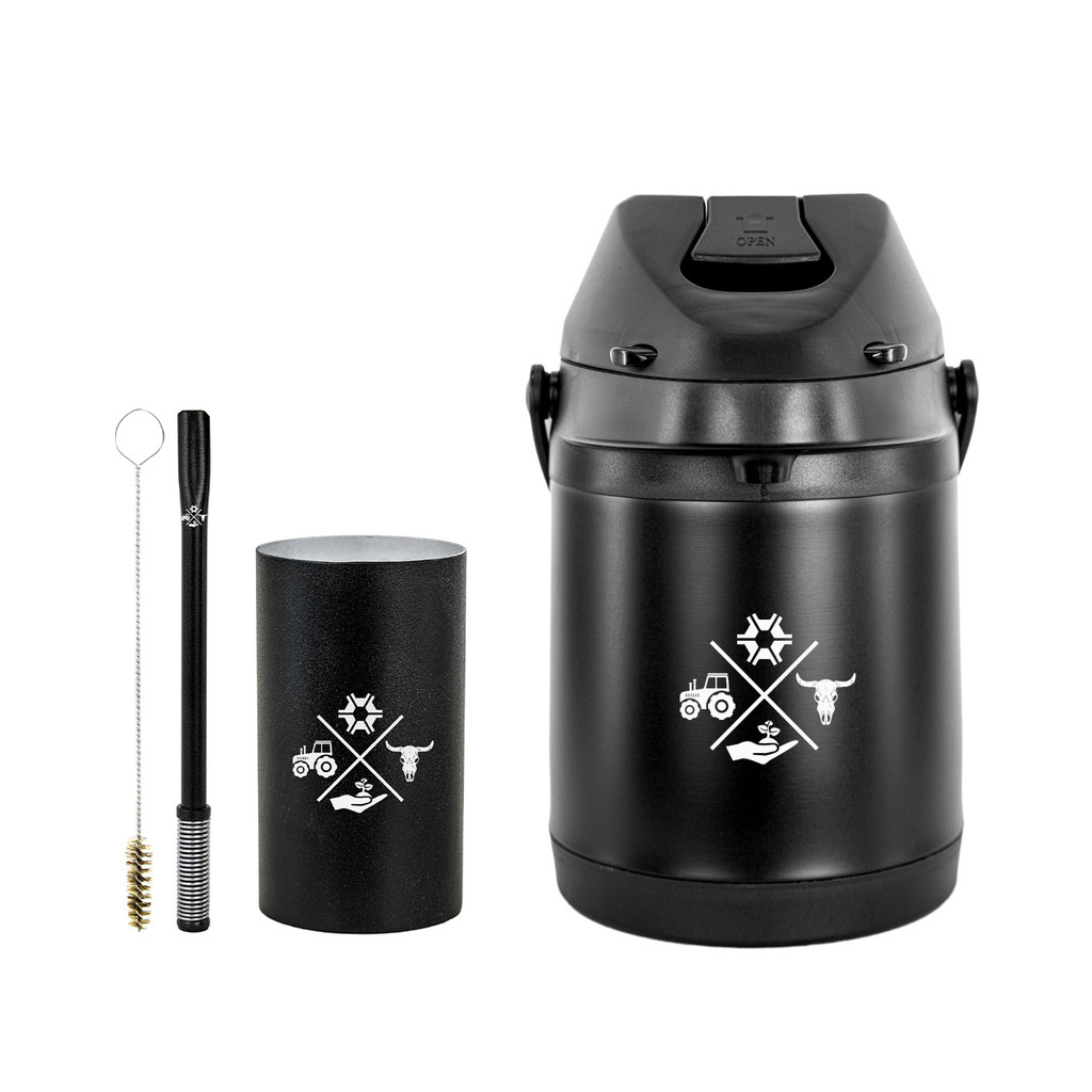 Kit Tereré Garrafa Térmica 2.5l Preta Bomba Preta Mola Preta Copo Redondo Preto