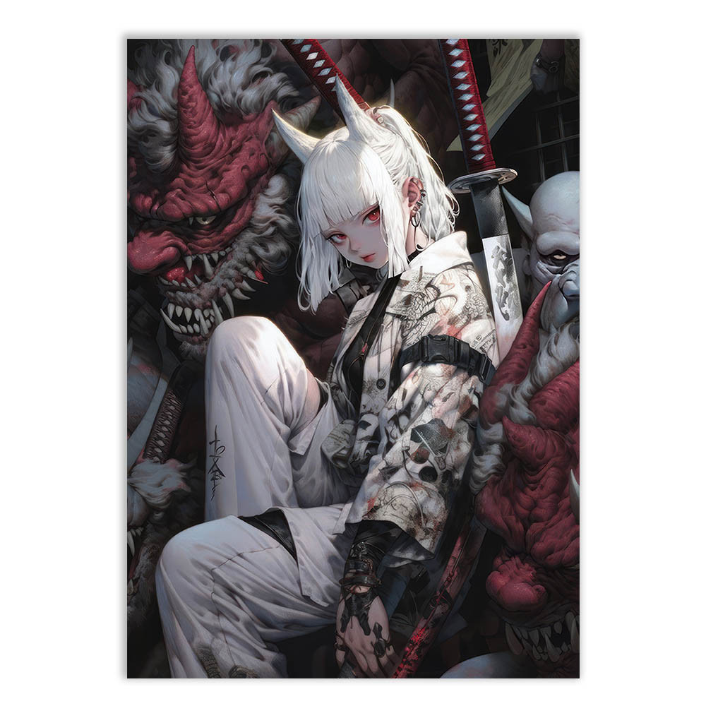 Placa Decorativa Garota Anime Espada Katana Onis Decoração Poster Quarto Sala