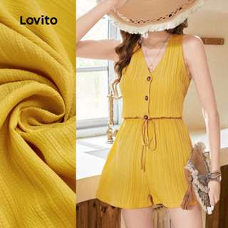 Lovito Macacão Casual com Botões Lacinho e Amarração Primavera/verão Amarelo para mulheres L138AD889 em Oferta na Shopee