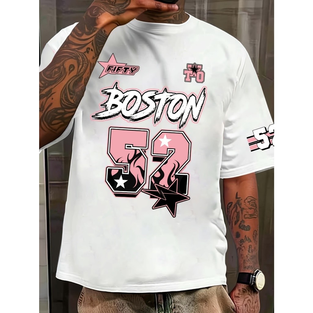 Camiseta Oversized Boston 52 Moda Street Despojada Oversized Estilo Streetwear