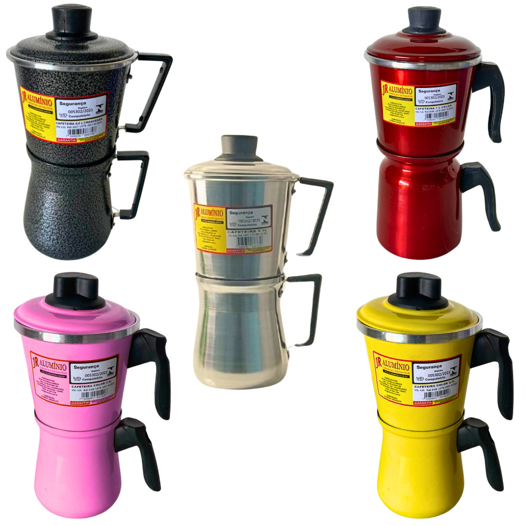 Cafeteira Italiana Extra Forte Alumínio Polido 1/2 Litro Mocha JR 500ml 2 a 4 Xícaras Café Blogueira Diversas Cores