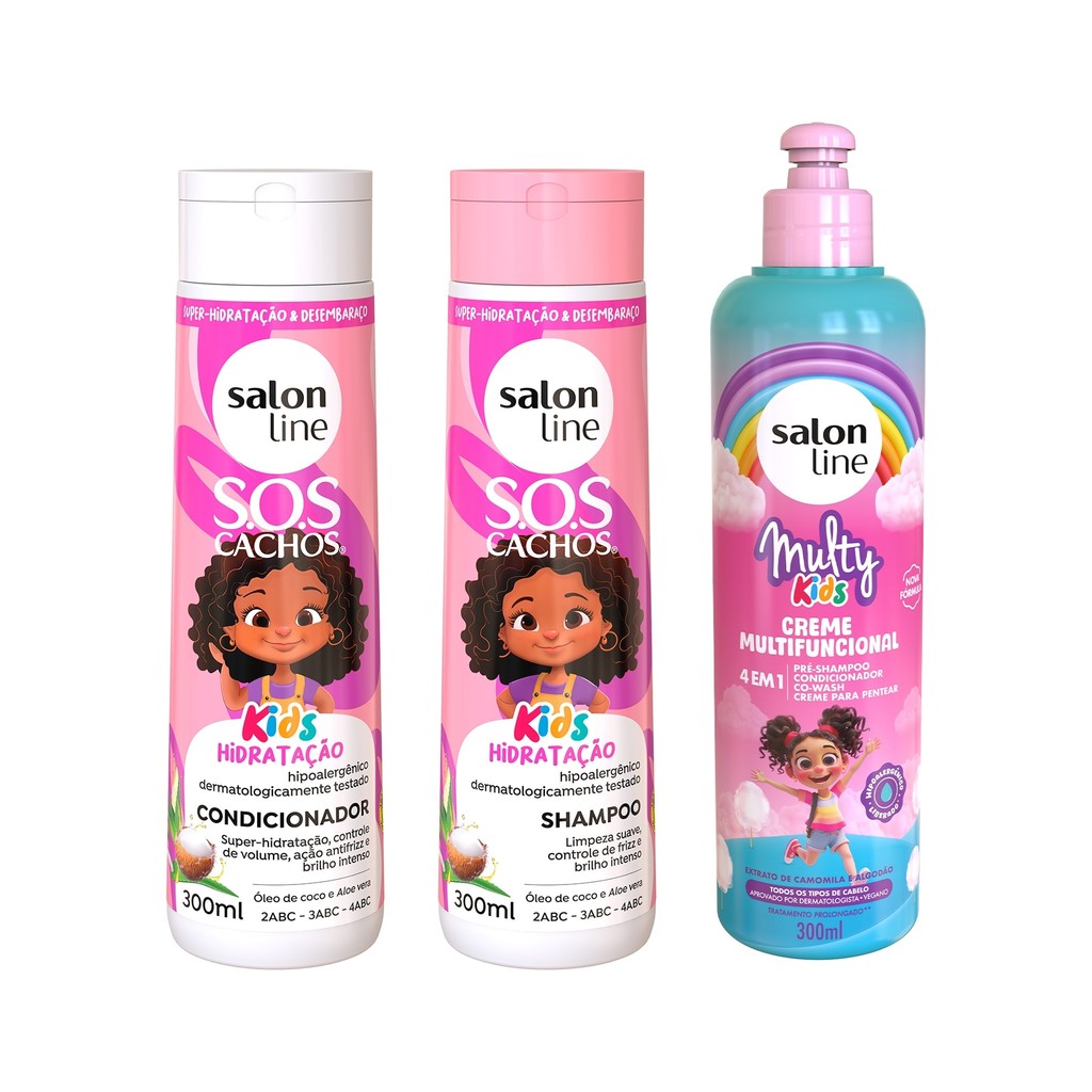 Kit Shampoo Condicionador SOS Cachos Kids Hidratação e Creme Multifuncional Multy Kids Sal...