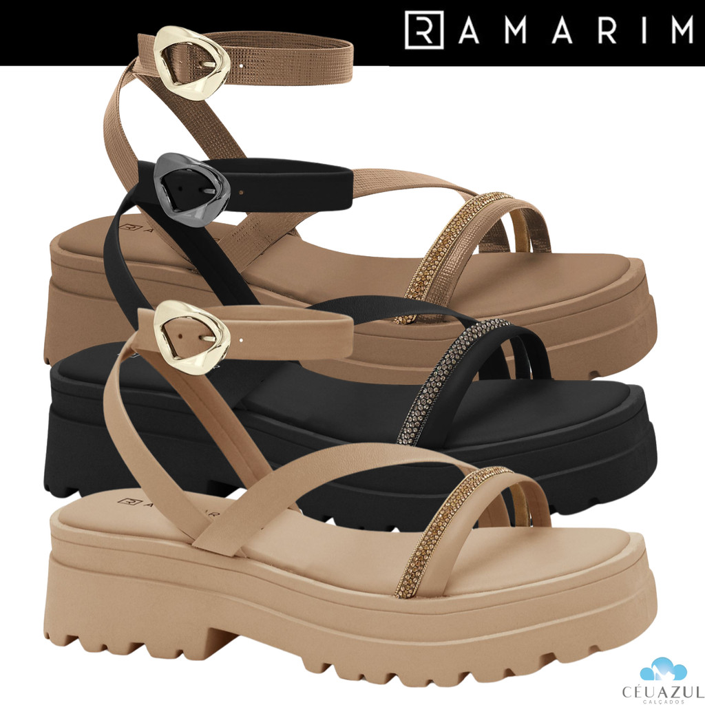 Sandália Feminina Ramarim Plataforma Tratorada Brilho Confortável em Oferta na Shopee