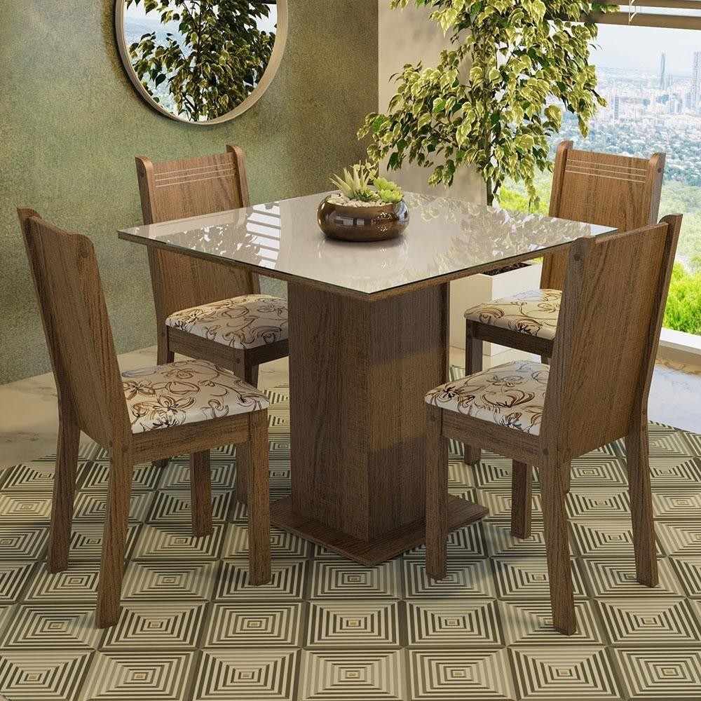 Conjunto Sala De Jantar Mesa Tampo De Vidro 4 Cadeiras Rustic/crema/lírio Bege em Oferta na Shopee