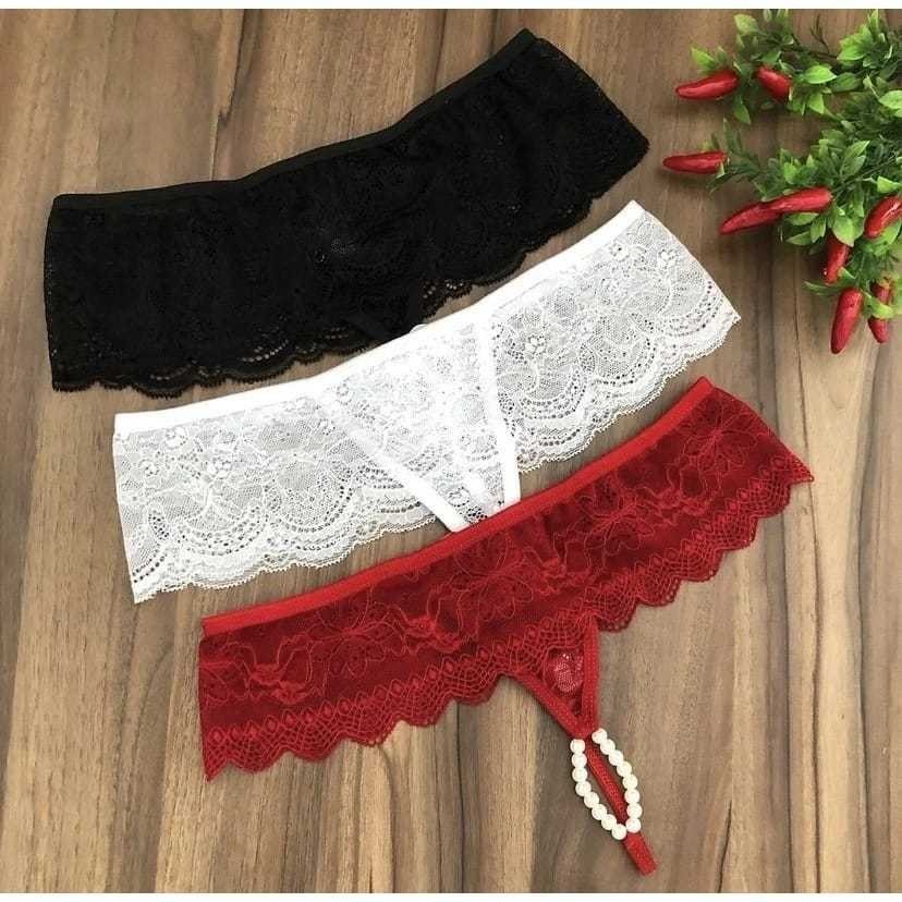 KIT 3 Calcinhas Tailandesa Pérola Lingerie rendada