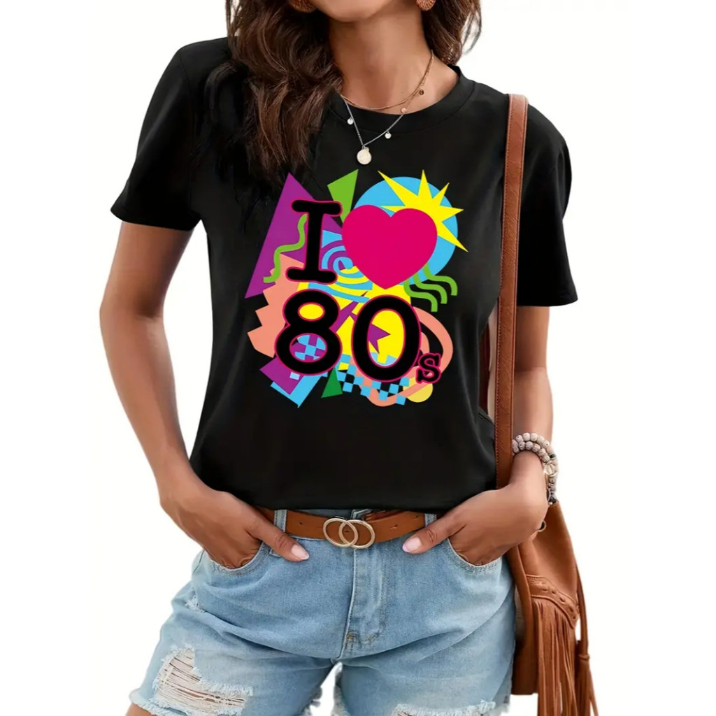 Linda Camiseta Algodão Feminina Anos 80 Festa I love Lançamento Premium Envio Imediato em Oferta na Shopee