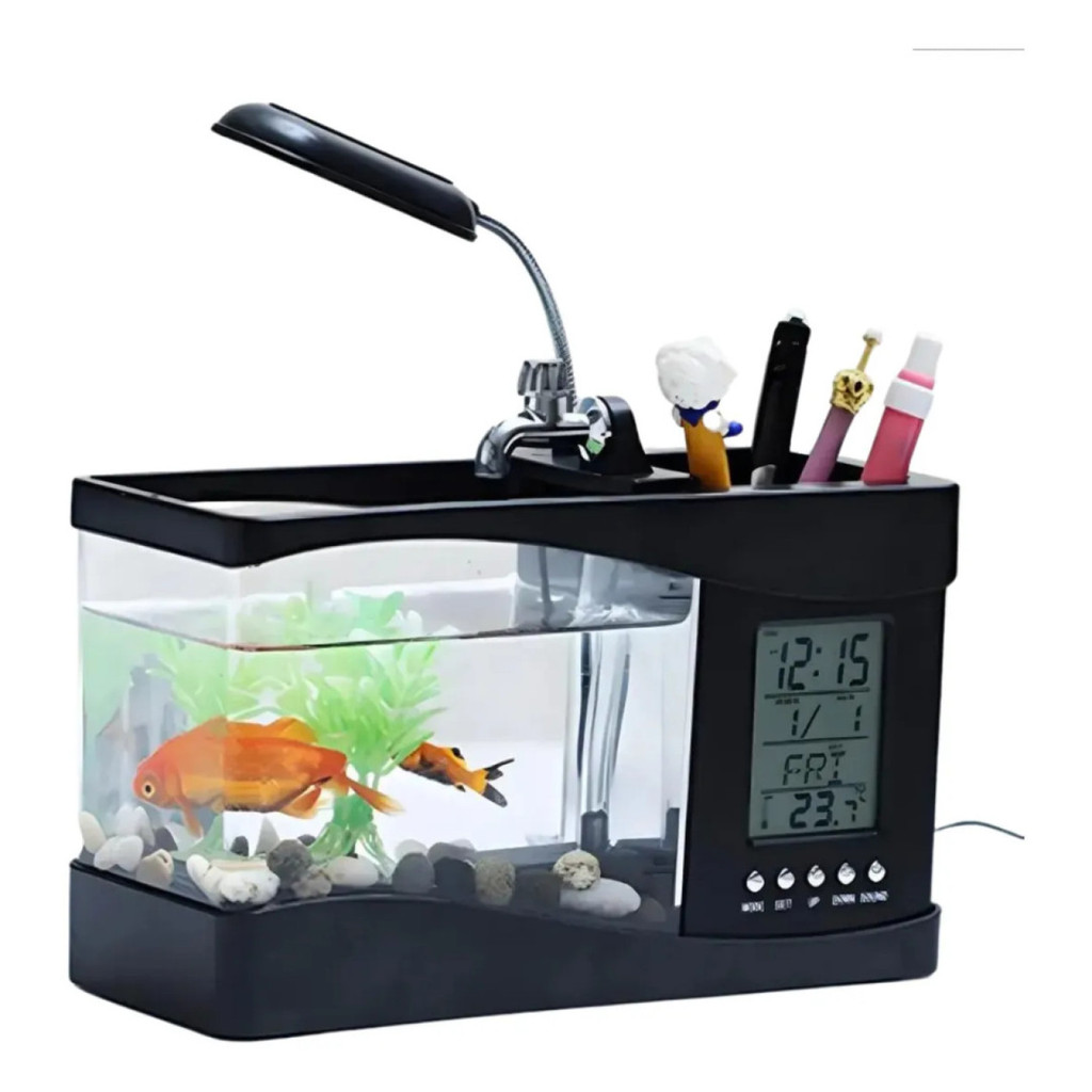 Mini Aquário Multifuncional - Porta Objeto E Relogio