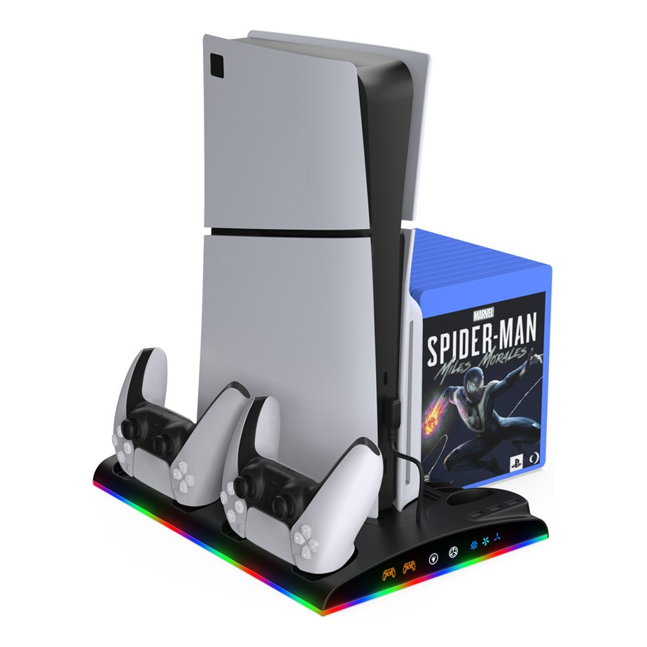 Base Para Ps5 Slim Fat Cooler Suporte Controle Jogos C/ Led