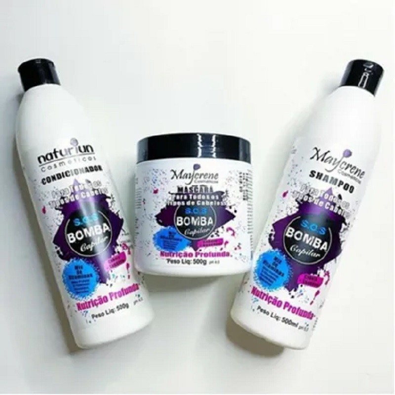 Kit S.O.S Bomba Capilar Completo 500ml Maycrene - Shampoo + Condicionador + Máscara Capilar em Oferta na Shopee