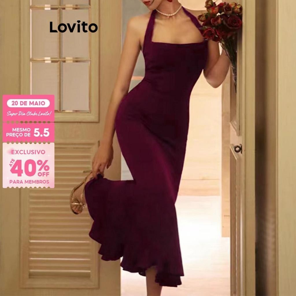 (Trendy) Lovito Vestido Elegante Vestido Liso Sem Costas Para Mulheres L104ED615 - Women Clothes