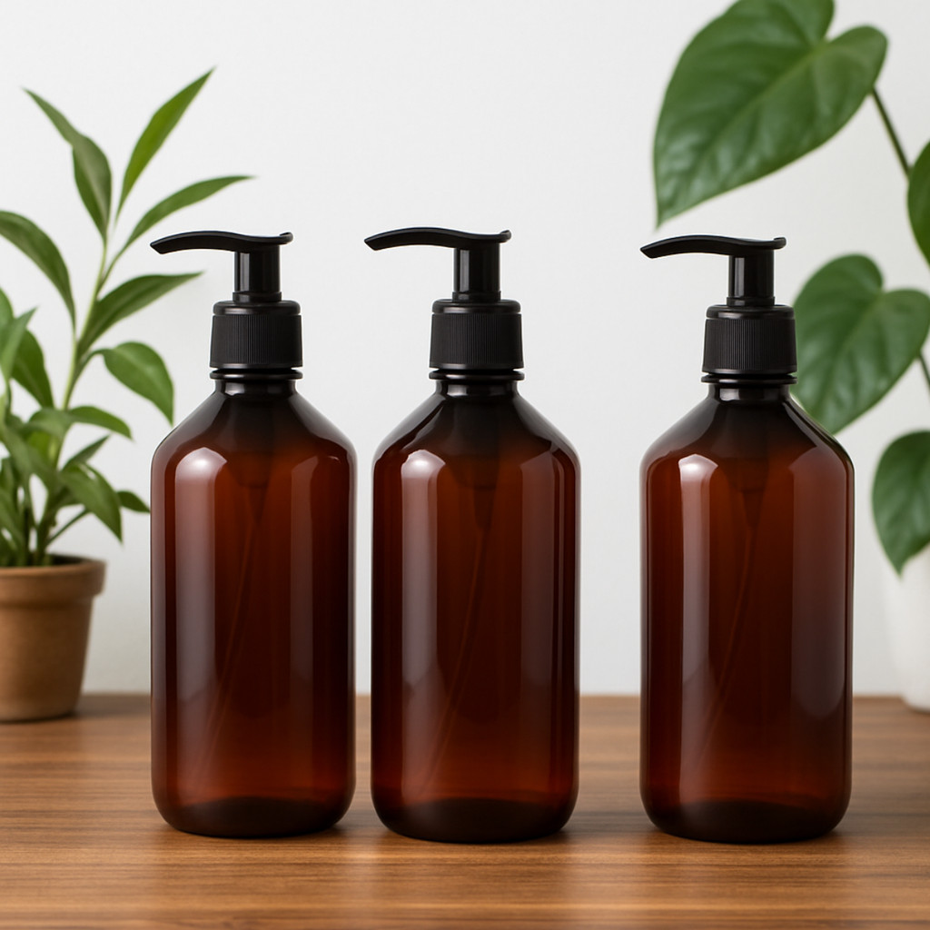 KIT 3 Frascos Dispenser Catedral 500ml Âmbar C/ Pump Saboneteira