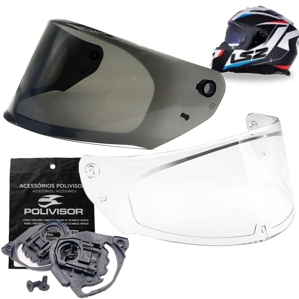 Par Viseiras Fumê e Cristal + Reparos Laterais P/ Capacete Ls2 FF320 / FF353 Antirrisco 2.2mm
