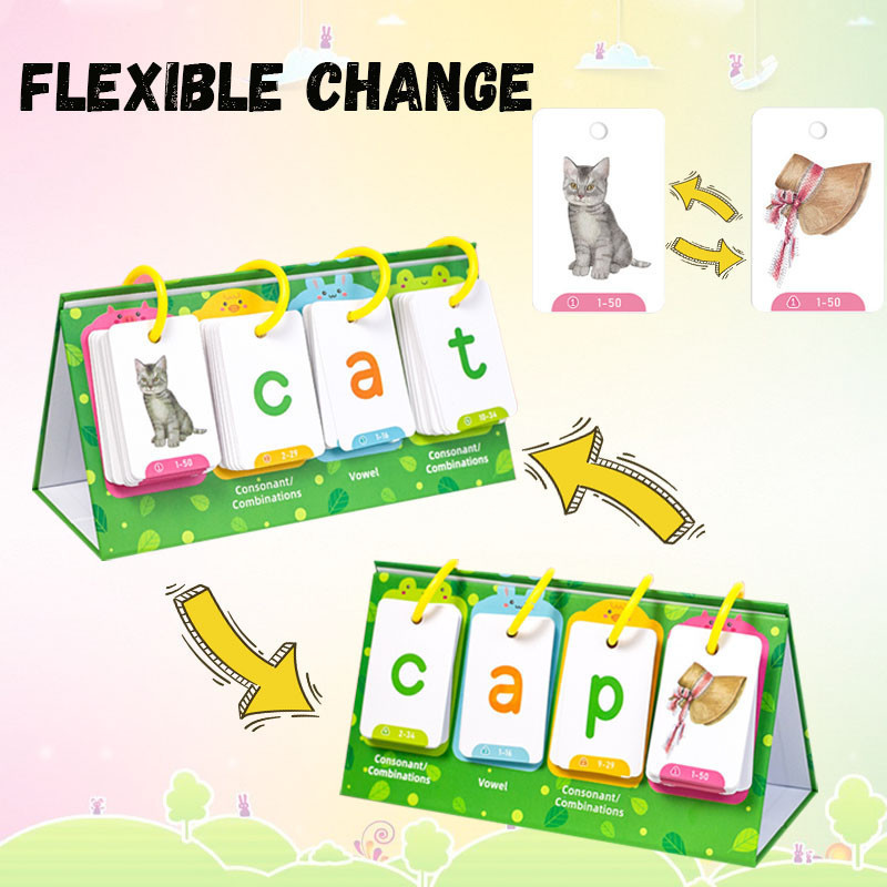 129 peças Cartões Flash Phonics para Crianças - Palavras CVC - Brinquedo Educativo para Leitura e Escrita