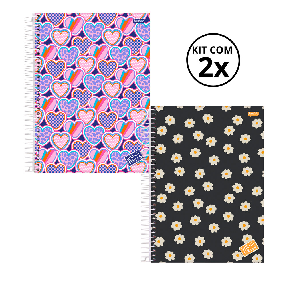 Kit 02 Cadernos Universitário 1 Matéria 80 Folhas Stella - Jandaia CAPA:Coração/Flor em Oferta na Shopee