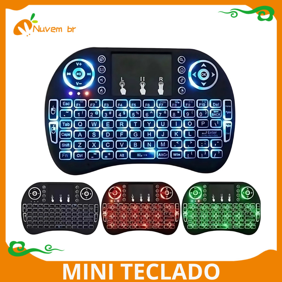 Mini Teclado Keyboard Sem Fio Wireless Iluminado Luz Led Mouse Preto Teclado
