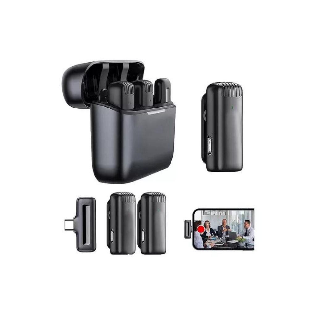 Microfone Lapela Celular Sem Fio Duplo IPhone Ou Android Tipo C