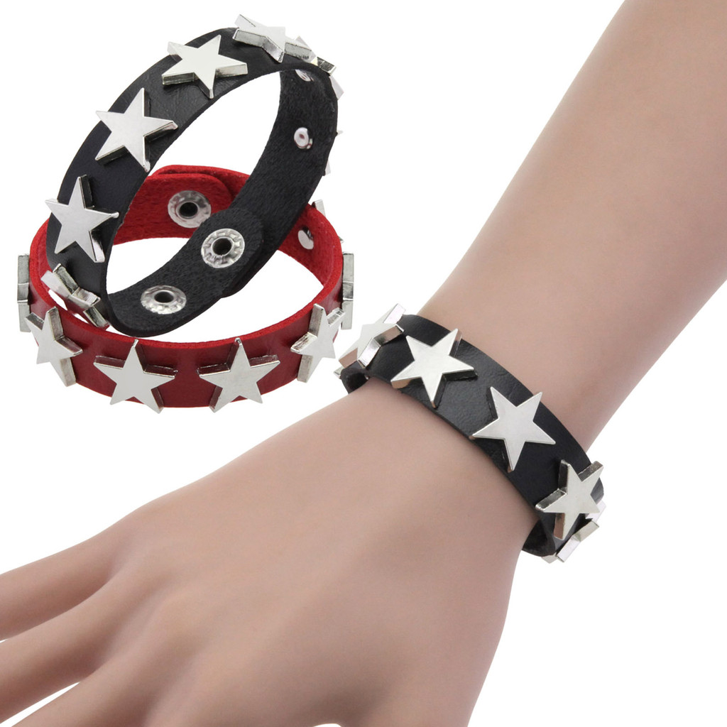 Pulseiras Punk Estrela Rebite Para Mulheres Homens Personalidade Simples Pulseira De Couro PU Acessórios De Casal