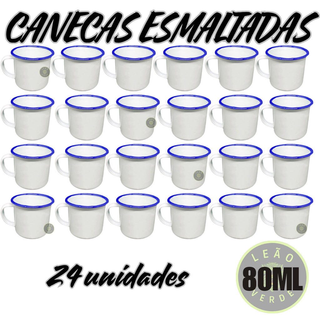 Caneca Esmaltada Retro Antiga BRANCA 80ml 24 Unidades Agata Copo Café taça copo personalizado