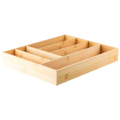 Porta Talheres Bambu 6 Divisórias Organizador Gavetas Keep Ou