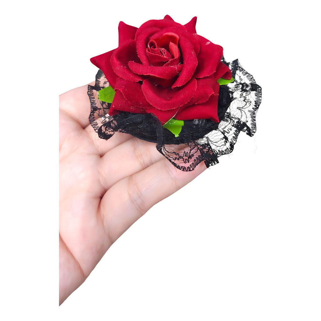 Flor Rosa Presilha Broche Enfeite De Cabelo Renda Halloween Cor Vermelho Azul em Oferta na Shopee
