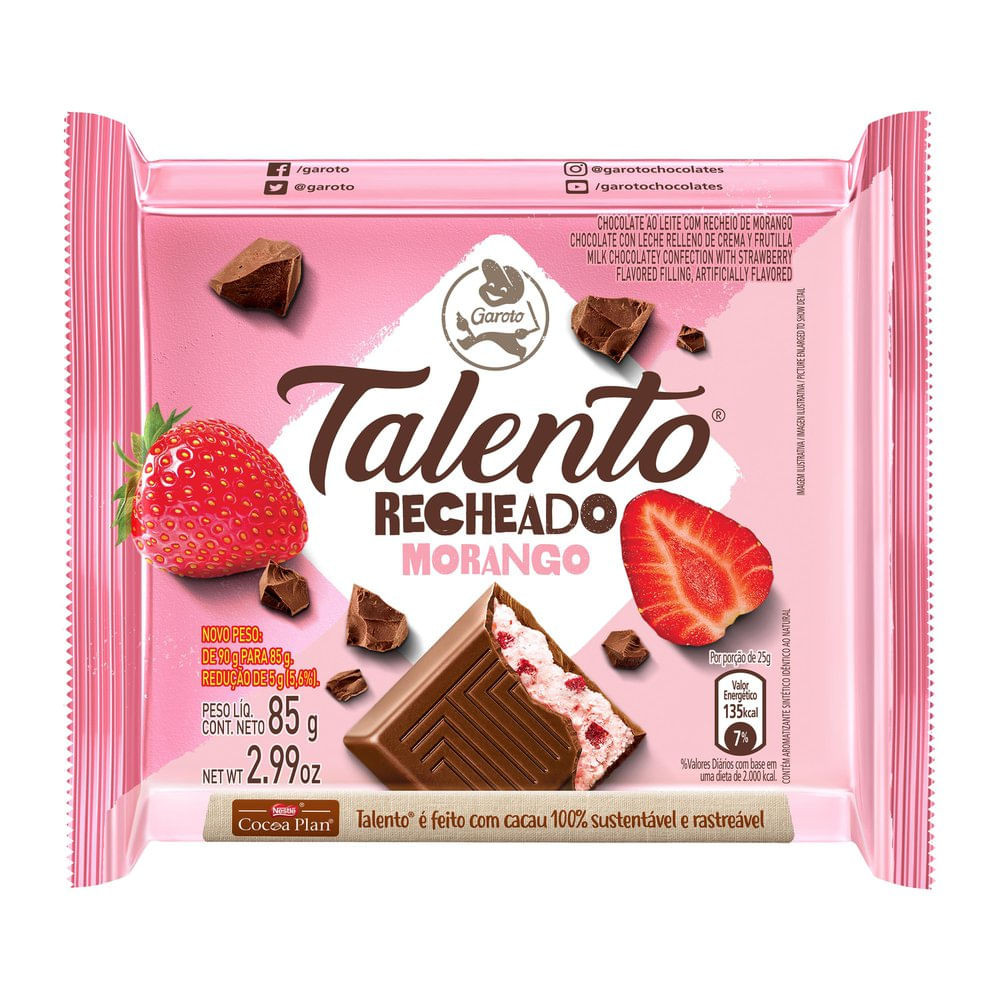 Chocolate Garoto Talento Recheado Morango 85g - Food & Beverages