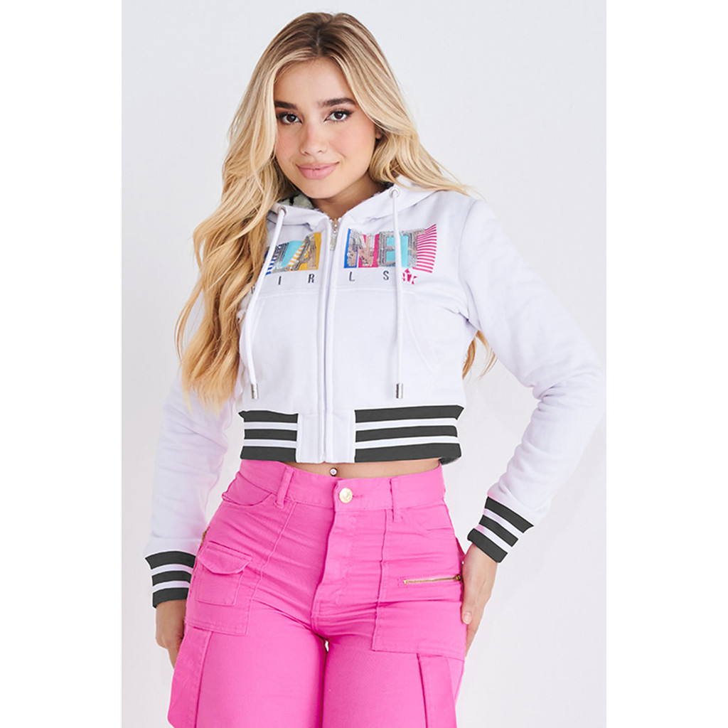 Moletom Cropped Feminino Dupla Face Estrela Planet Girls Branco - Women Clothes