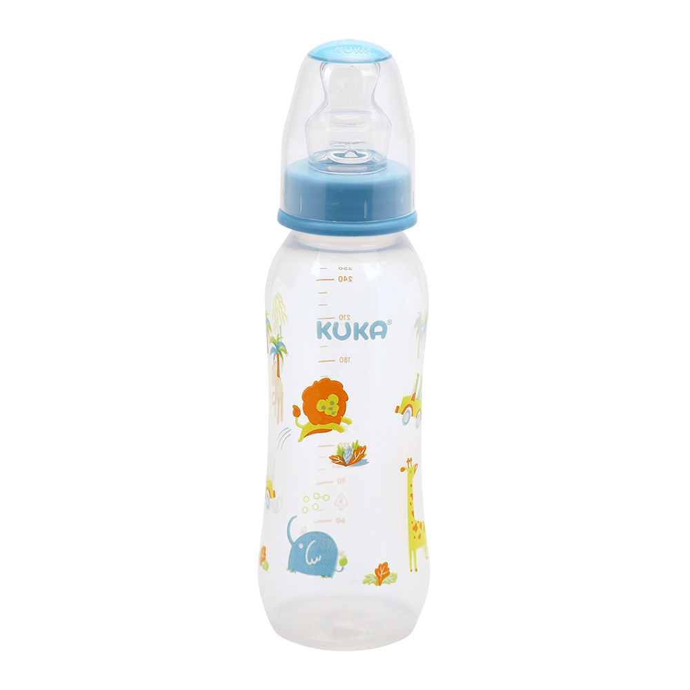 Mamadeira Kuka Natural Color Ortodôntica Azul Desenhos Sortidos 250ml - Mom & Baby