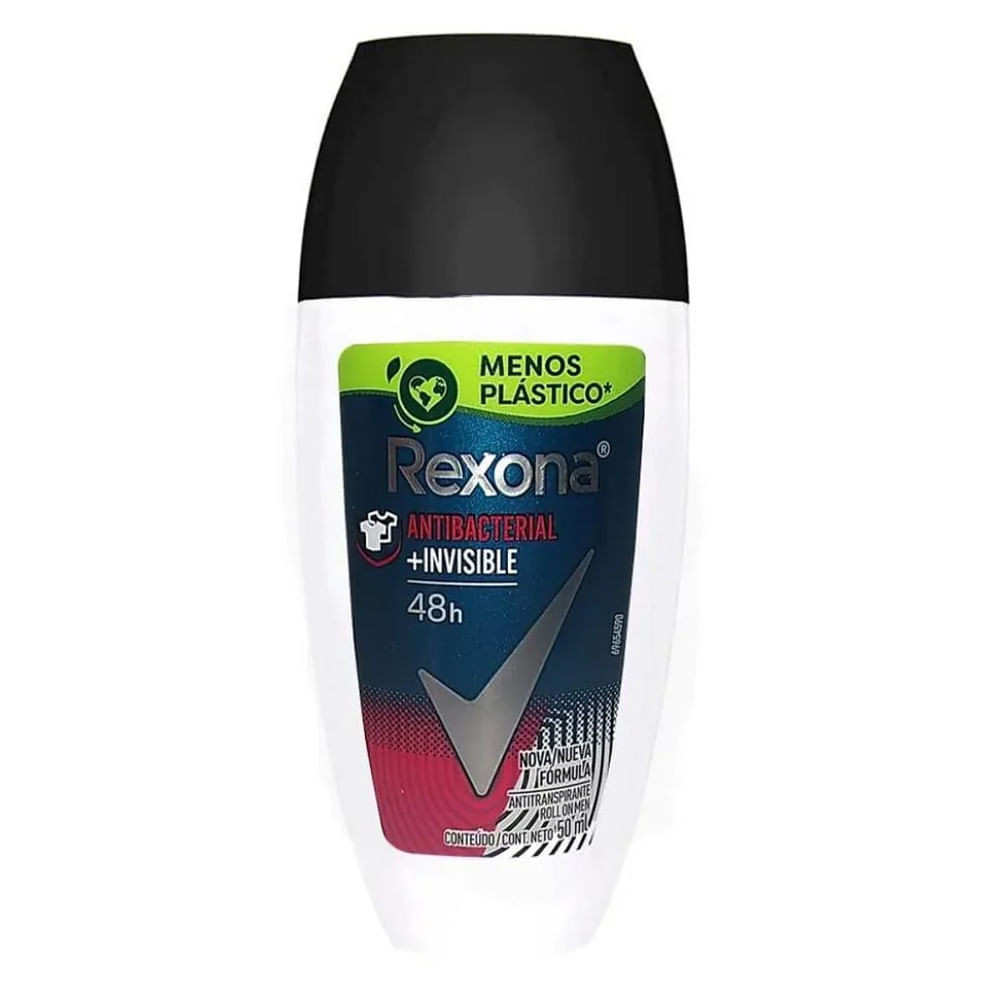 Desodorante Roll On Rexona Men Antibacterial Invisible 50ml - Beauty