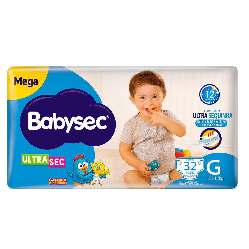 Fralda Descartável Babysec Galinha Pintadinha Ultrasec Mega G 32 Tiras - Mom & Baby