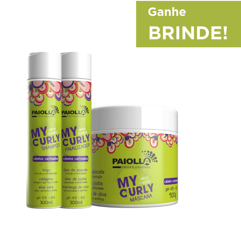 Paiolla Kit My Curly Meus Cachos Shampoo 300ml + Ativador 300ml + Máscara 500g E
