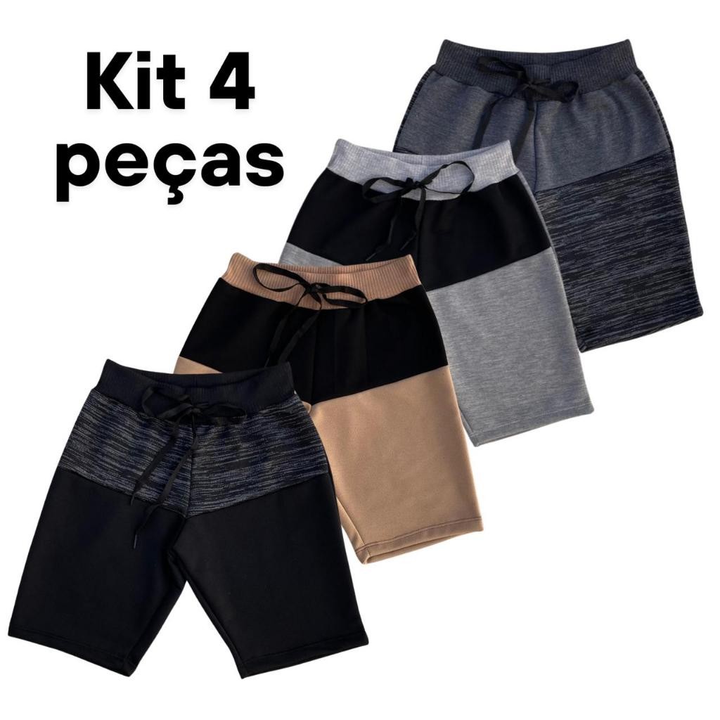 Kit 4 Bermudas Bicolor Shorts Infantil Masculina Moletom Moletinho Menino criança 02 a 12 anos em Oferta na Shopee