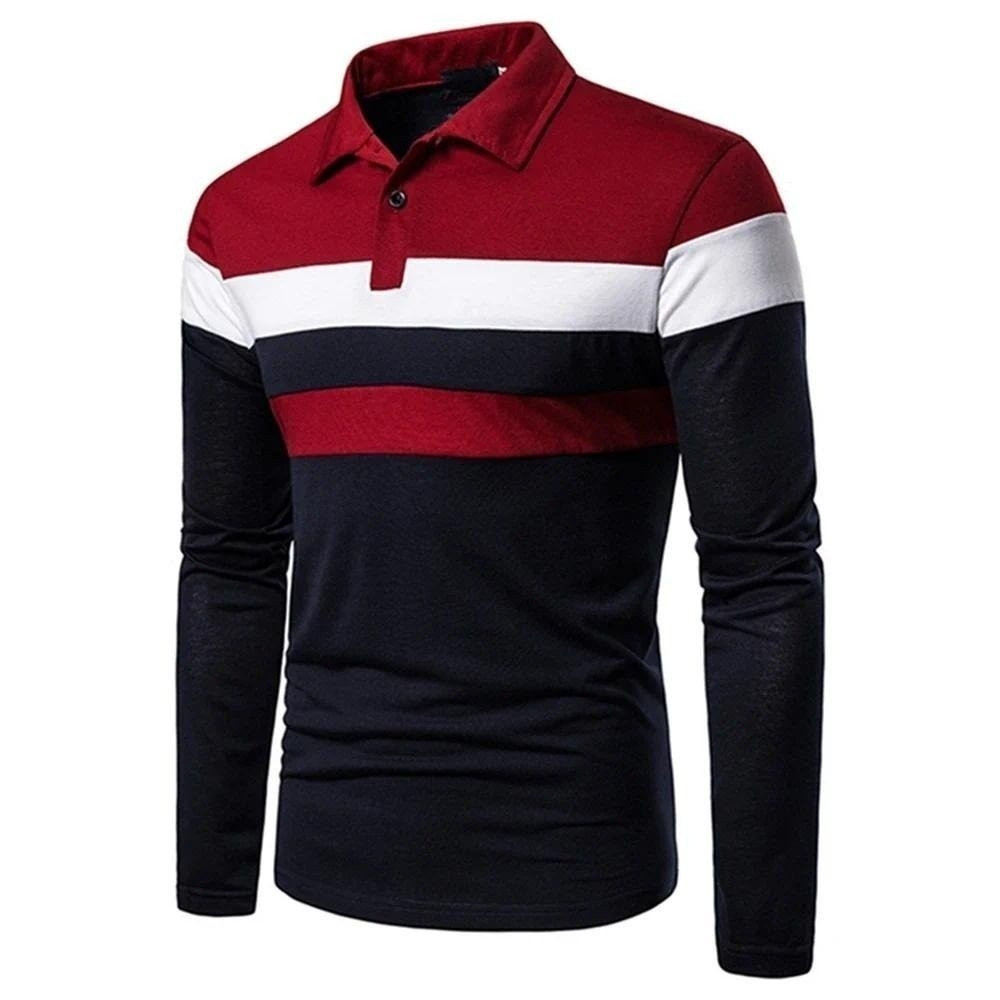 Camisa Polo Nova Primavera para Homens Manga Longa Moda Esportiva Casual Listrada com Gola Longa Roupas Masculinas HJ25 