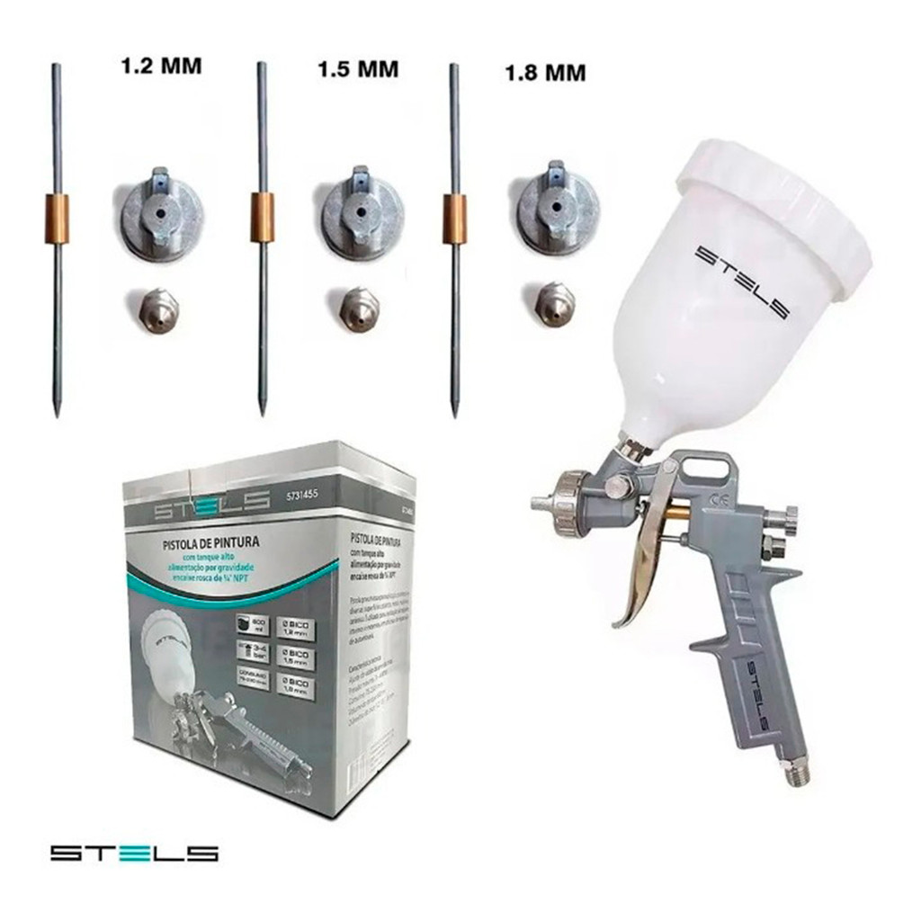 Pistola De Pintura Gravidade 600ml com Bicos 1.21.51.8mm Stels em Oferta na Shopee