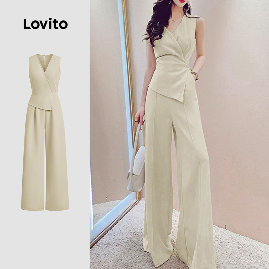 Lovito Macacão Elegante com Zíper Assimétrico Primavera/verão Caqui para Mulheres L137ED920 em Oferta na Shopee