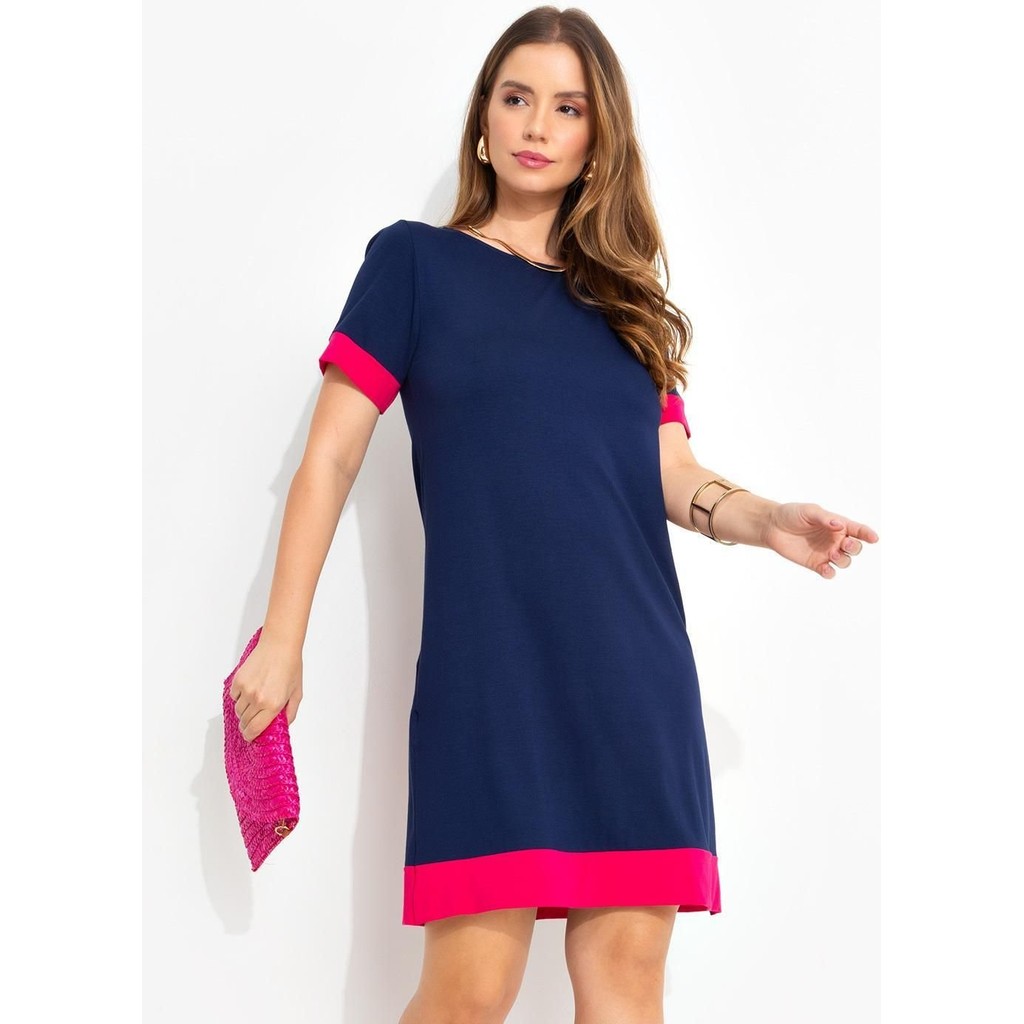 Vestido Em Malha De Viscose Azul Marinho Quintess