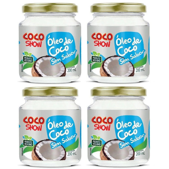 Kit com 4 Óleo de coco Sem Sabor 200ml Coco Show - Copra em Oferta na Shopee