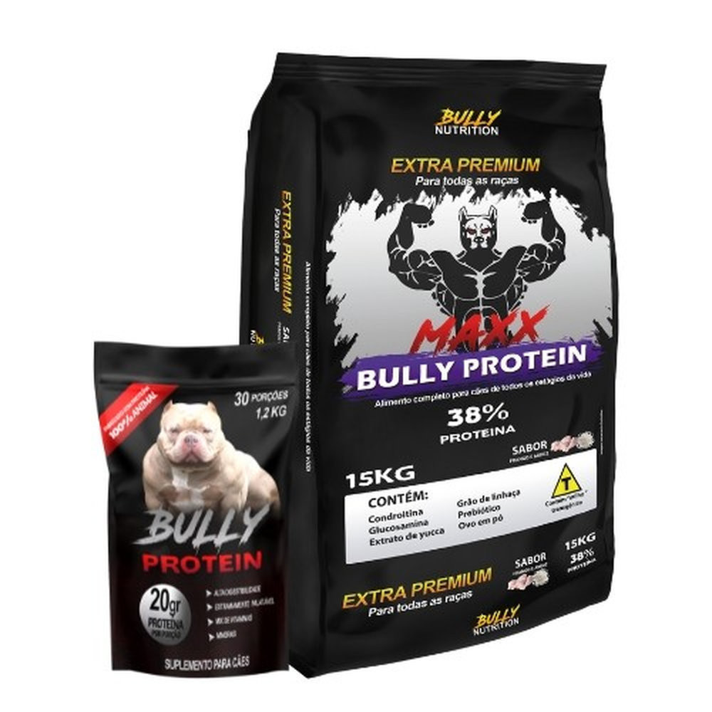 Ração Maxx Bully Protein 15kg + Suplemento Bully Protein 1,2Kg + Moringa Dog 60g