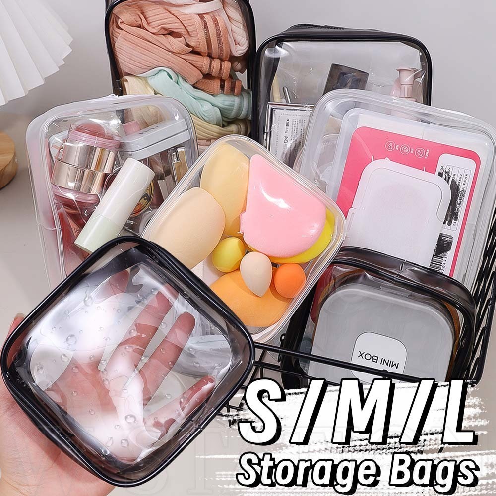 Saco De Maquiagem Transparente De 3 Tamanhos-Zip De Grande Capacidade-Impermeável , PVC , Portátil , Simples Viagem Banho-Estojo De Beleza Feminino em Oferta na Shopee
