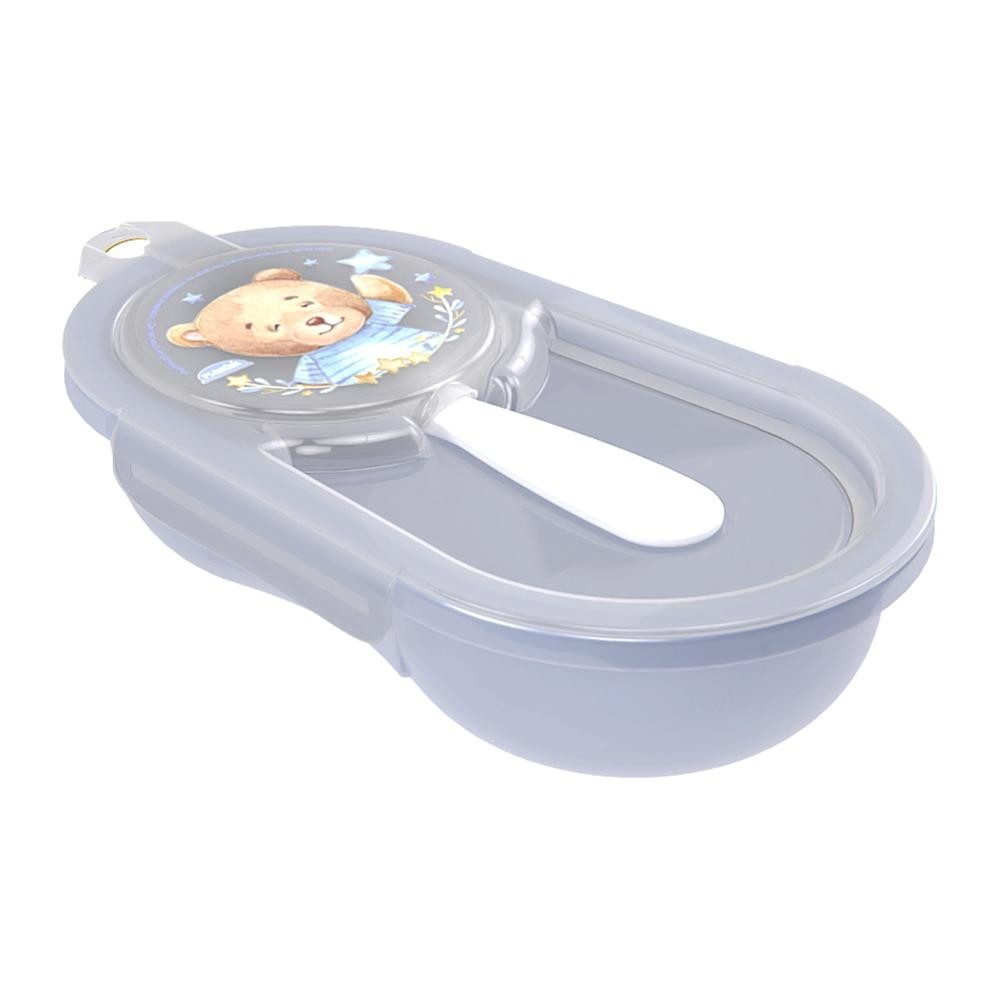 Pote Porta Papinha Hermético com Colher Urso Azul Plasútil - Mom & Baby