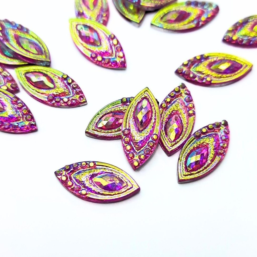 Chaton Navete Pavão 7x15mm - Pink Ab - Base Reta