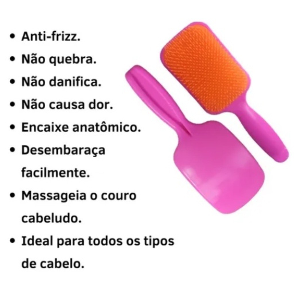 Escova De Cabelo Raquete Desembaraçadora Flex Hair Não Danifica Fios cor neon--GUI ANA