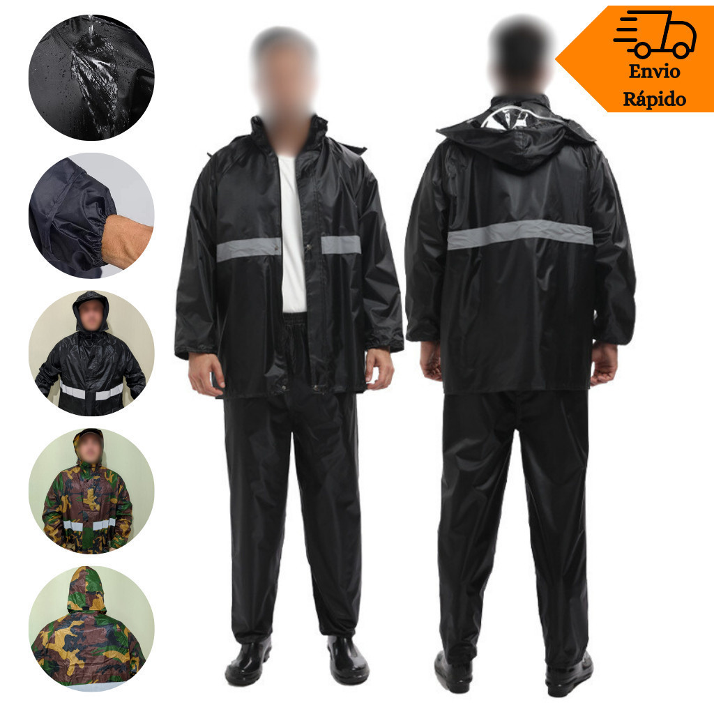 Conjunto Capa De Chuva e Calça para Motoqueiro Impermeável Com Capuz e Fita Refletiva  YD-600 YD-601