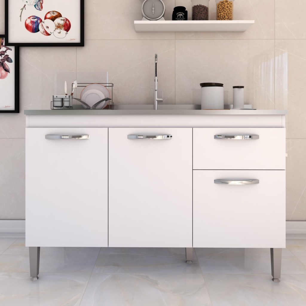 Balcão de Cozinha para Pia Vieira 3 Portas 1 Gaveta Branco - Pnr Móveis em Oferta na Shopee