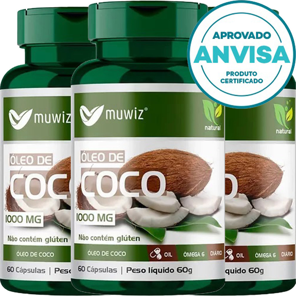 KIT 3 Unidades Óleo De Coco - 60 Cápsulas 1000mg - Muwiz