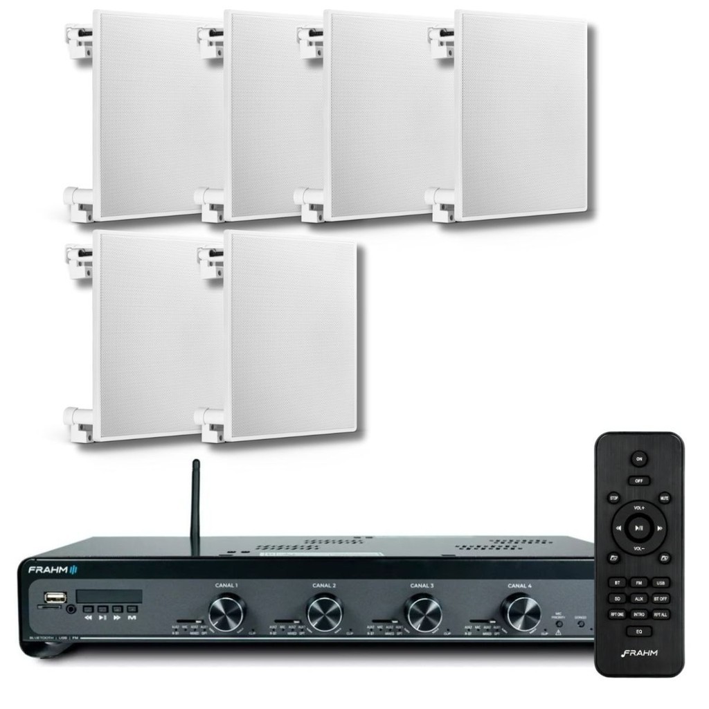 Kit Som Ambiente Frahm 4500 6 Cx Som Arandela Embutir Quad.