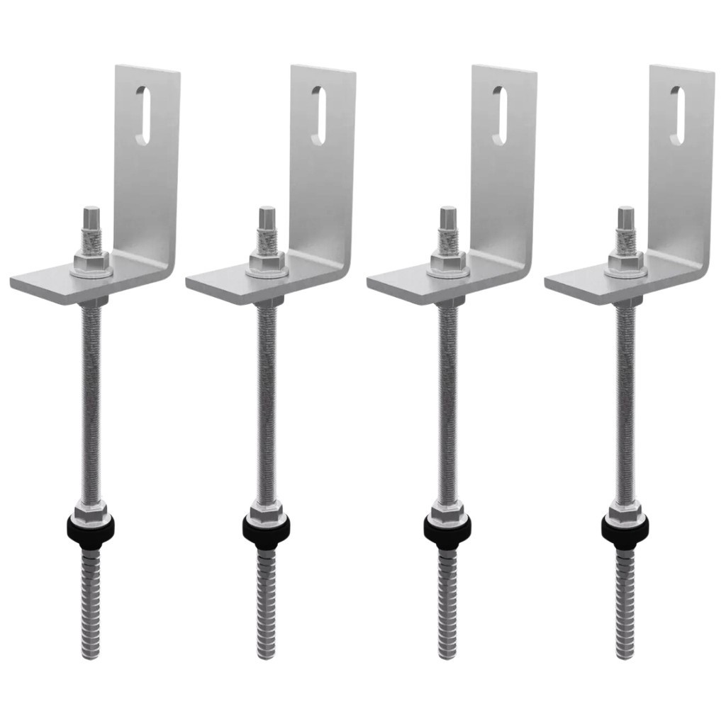 Kit 04 Estrutura Suporte Fixa Linha C Placa Painel Solar Inox Telha Fibrocimento Ondulada Viga Madeira Perfil Master