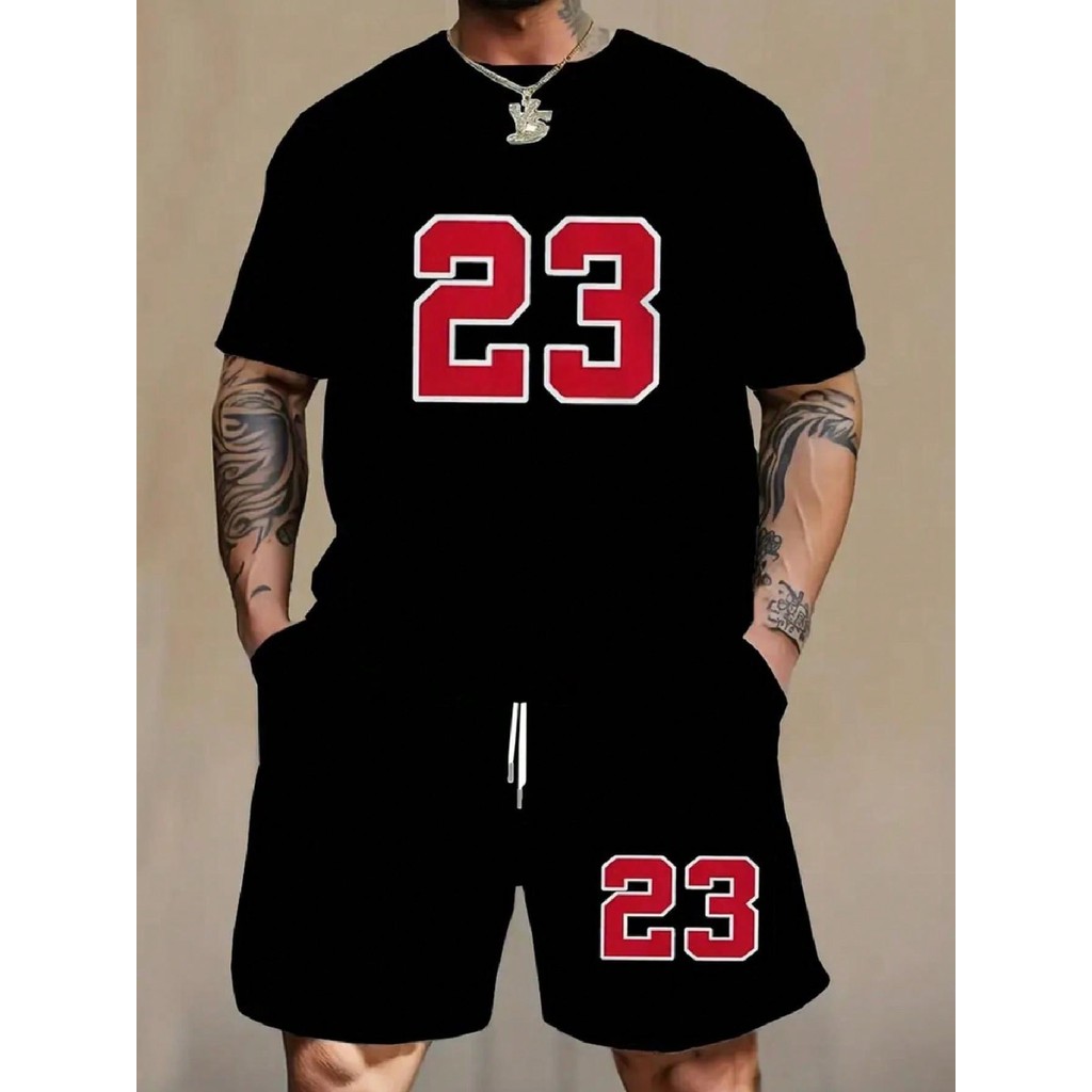 Kit Camiseta Básica 23 Masculina Feminina Algodão Camisa Costura Reforçada Unissex StreetWear + Bermuda 23 Moletom Masculina Short Treino Academia Esporte Fitness Casual com Bolso