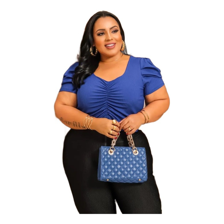 Blusa Cropped Plus Size Canelado Feminina Blogueira Princesa