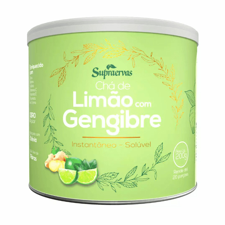 Chá Solúvel Limão com Gengibre 200g - Imunidade Analgésico Termogênico - Zero Açúcar, Sem Corante, Sem Aromatizante