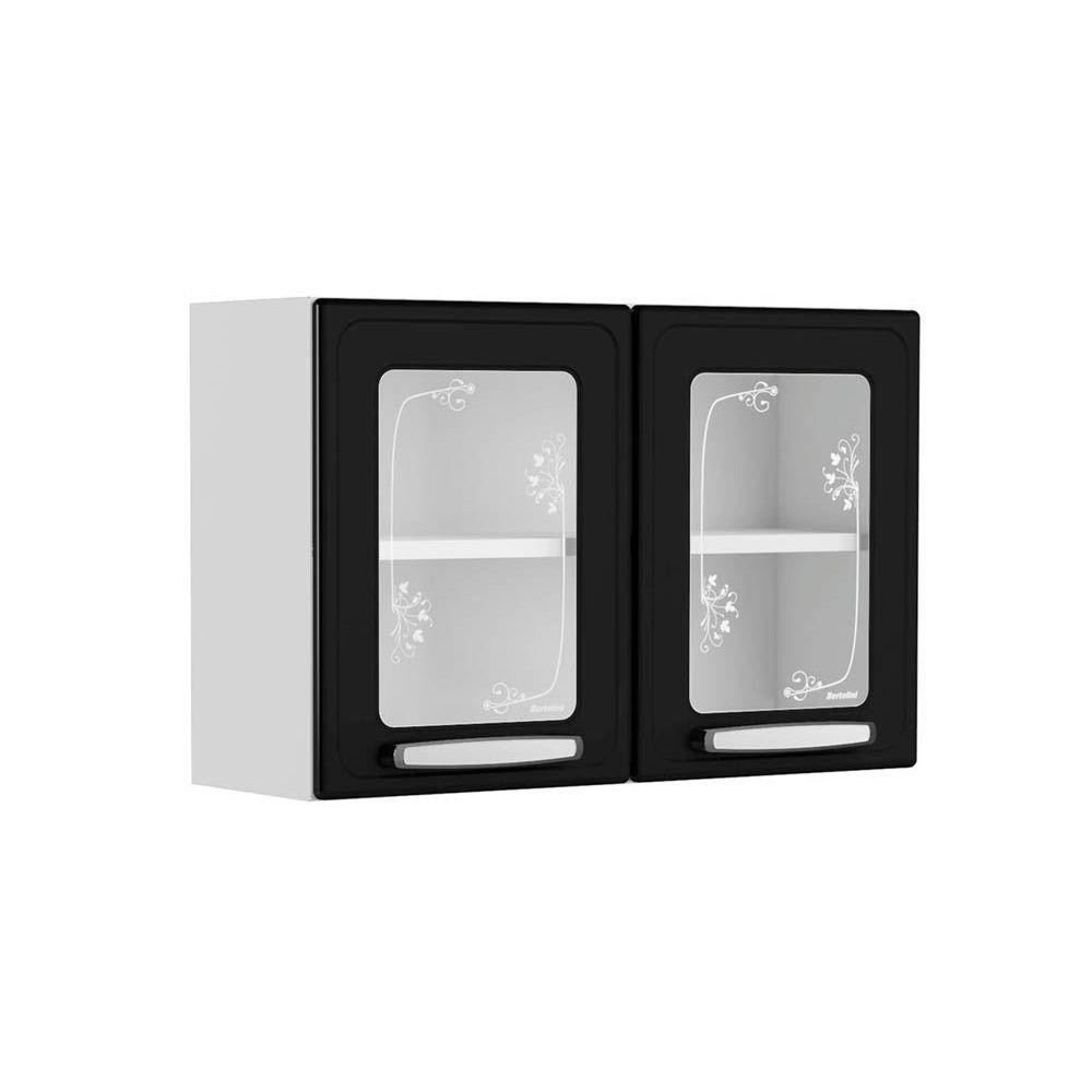Armário Aéreo p/ Cozinha Evidence 7006 2 Portas c/ Vidro 80cm Branco/Preto - Bertolini em Oferta na Shopee